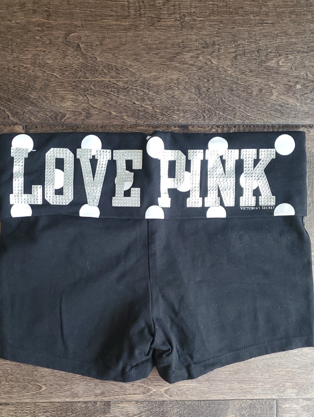 PINK Victoria's Secret Black Polka Dot Logo Bike Shorts